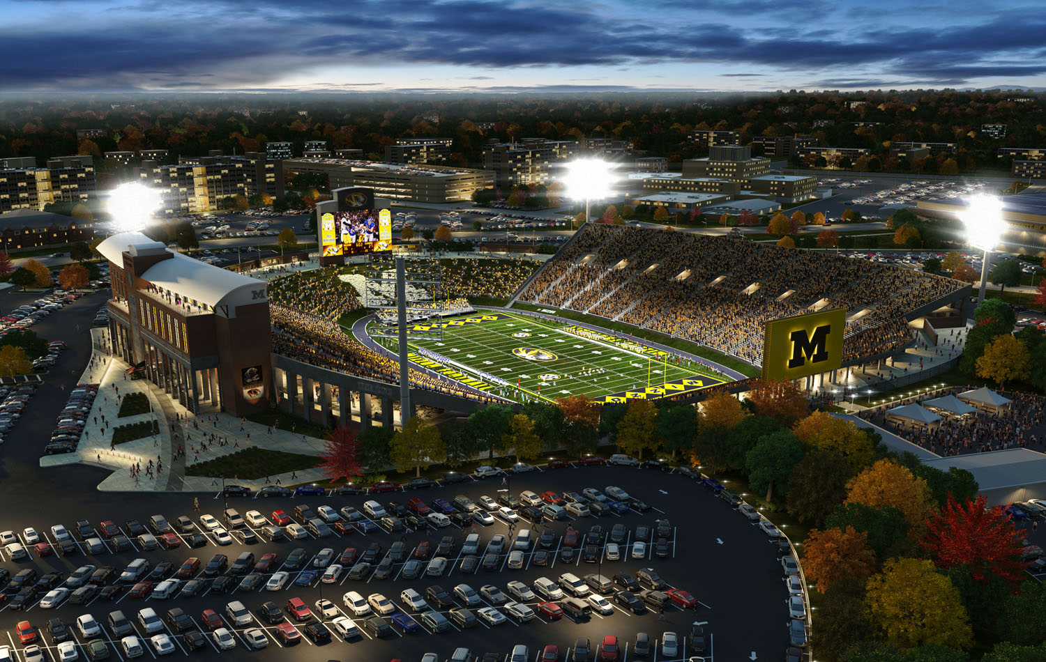 3D Stadium renderings often include the parking lot in the foreground.