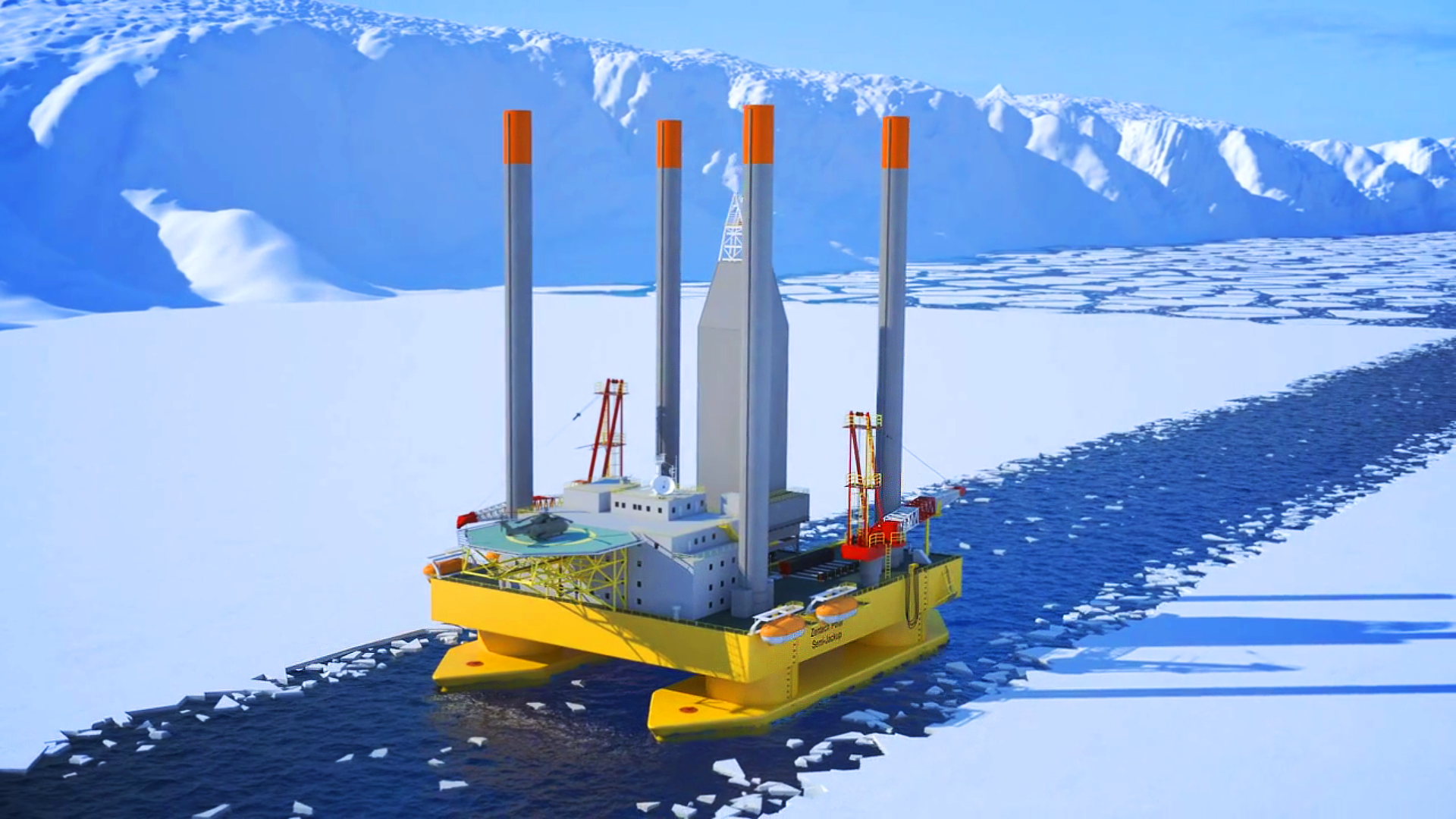 his image displays the 3D rendered  Zentech Arctic Oil Rig that Trinity artist created for there animation demonstrating offshore technology.