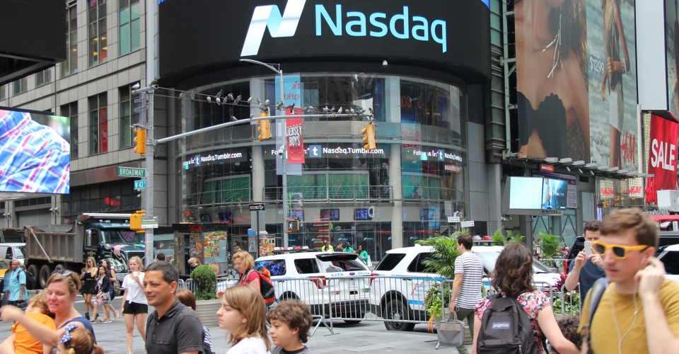 Photograph of Time Square Building used as reference for 3D models on Trinity's city animation.