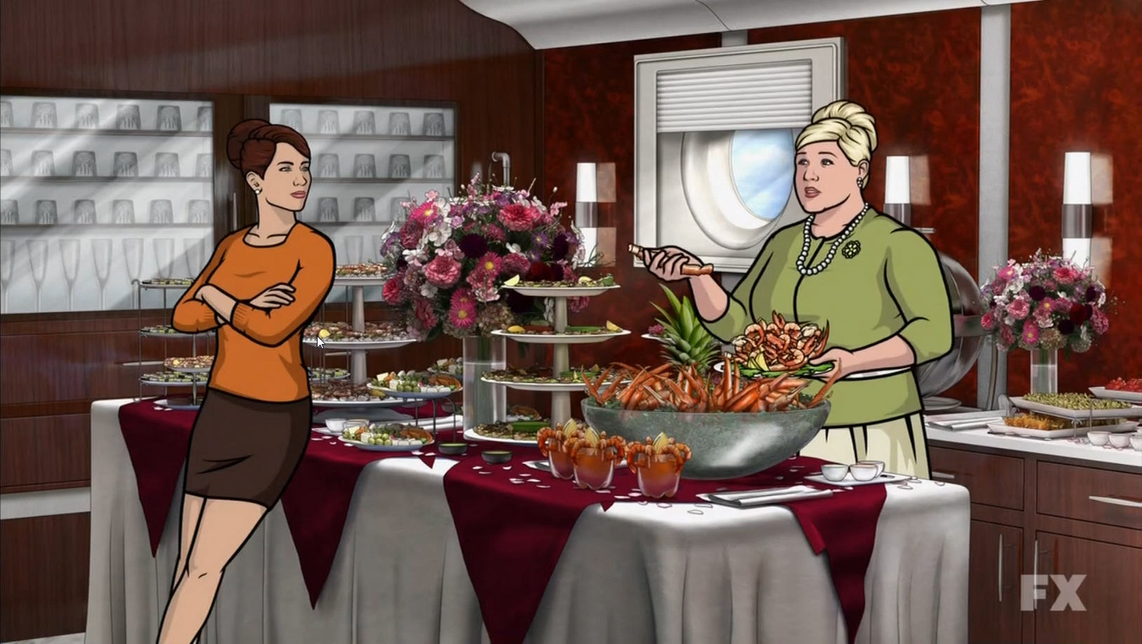 A detailed buffet, one of the animation backgrounds from Archer.