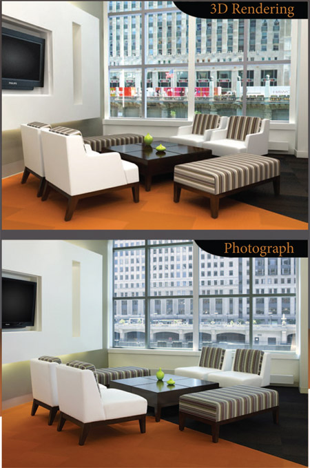 Photograph vs. Trinity Animation 3d rendering from 3D imagery brochure.