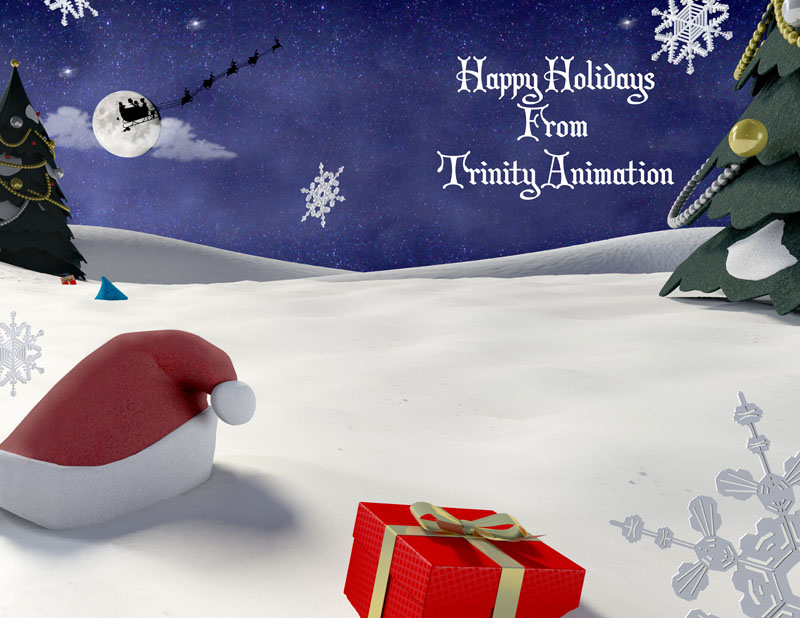 The snowscape interior of Trinity Animation's 2013 Christmas card.