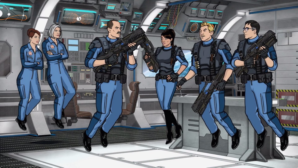The sci-fi internal control panel animation environment as seen in the finished episode of Archer.