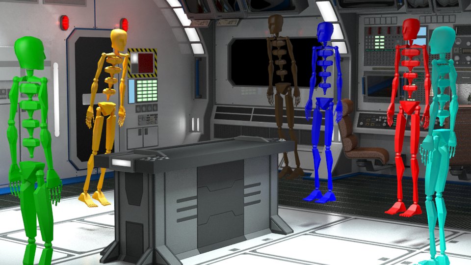 Trinity Animation's raw rendering of the spaceship animation environment, with bipeds in place for character perspective and sizing.