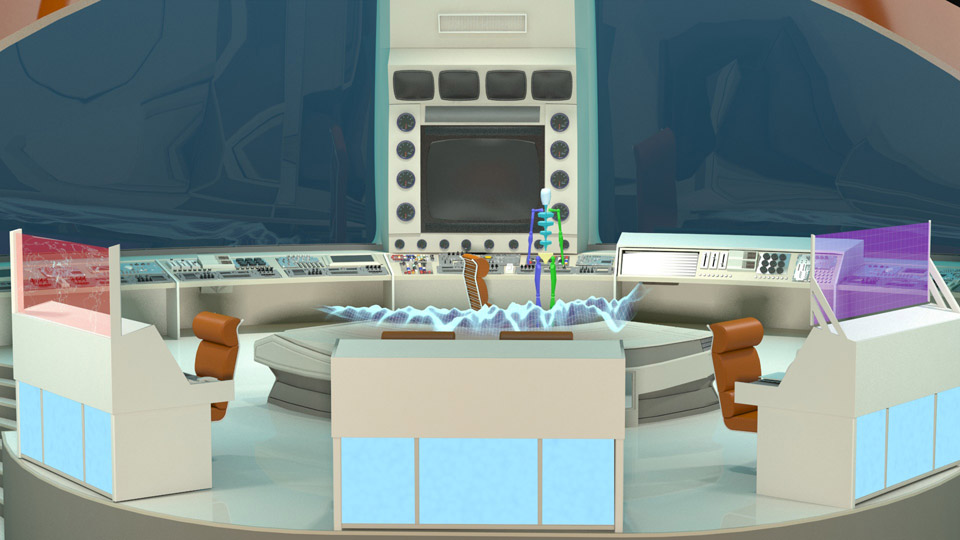 Raw render of the underwater sea lab animation environment.