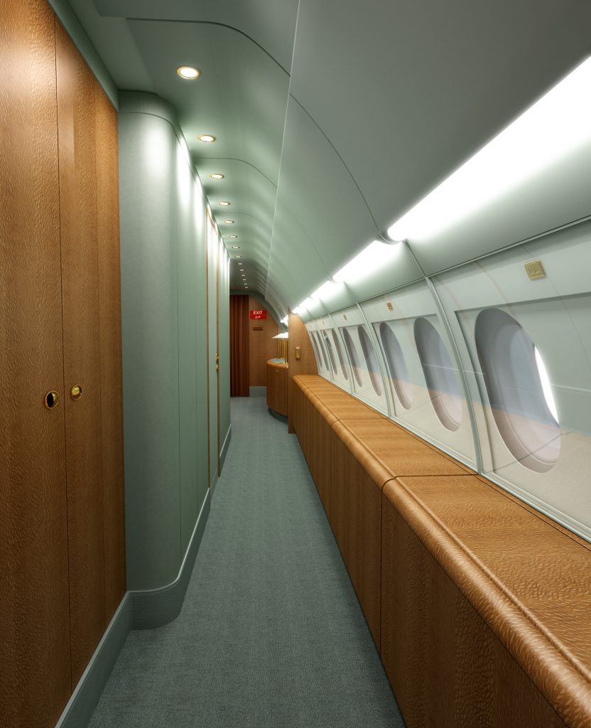 Side hall rendering of an aircraft.