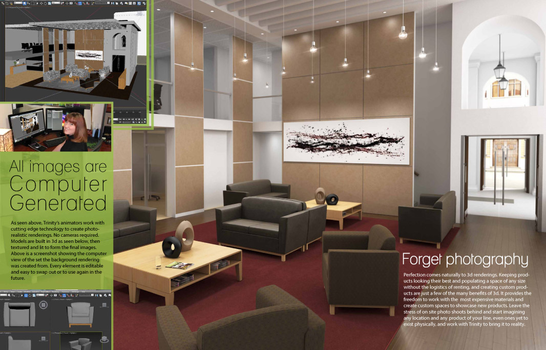 Furniture Visualization brochure interior showing photo realism and CG origins