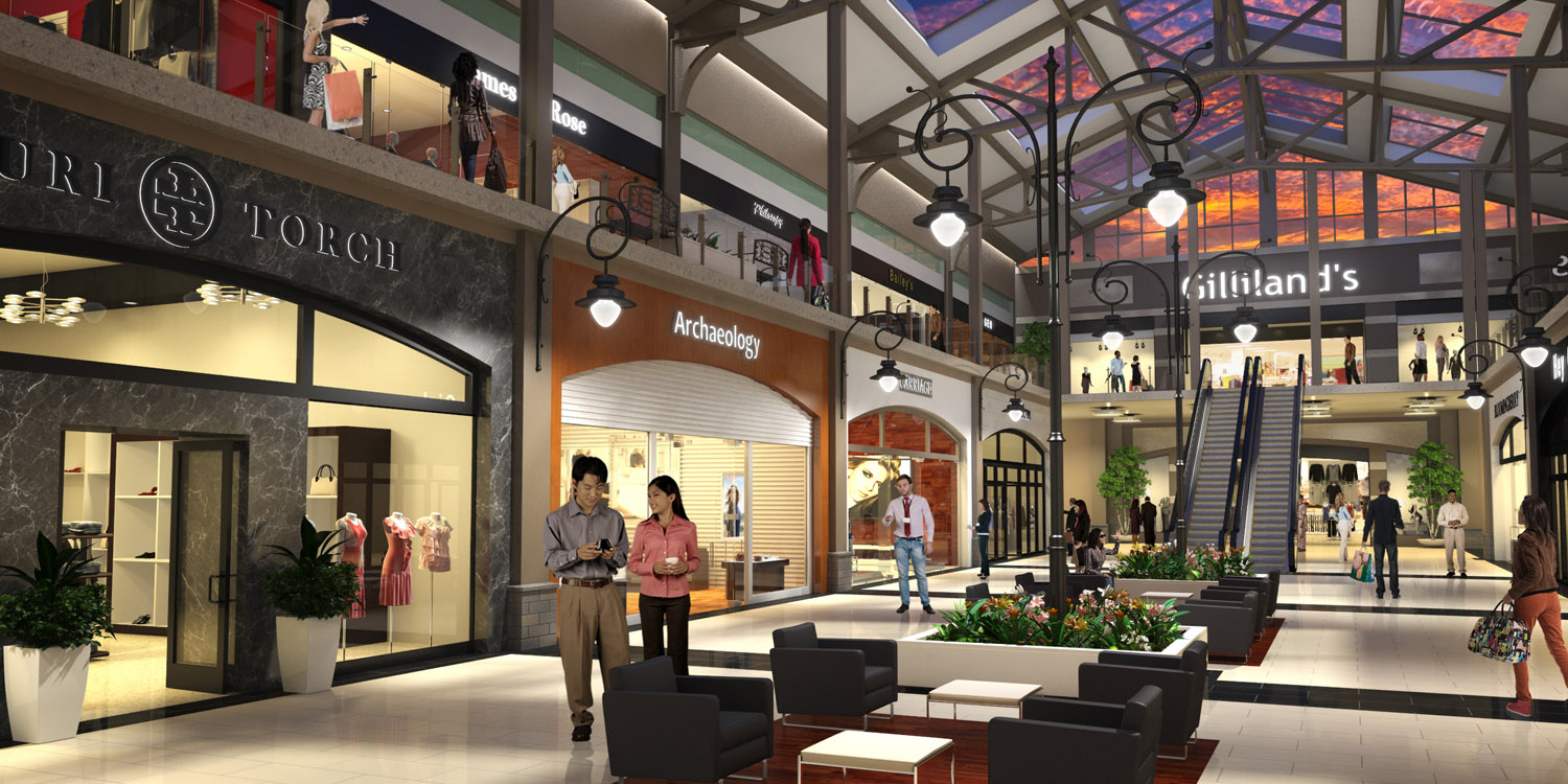 Retail real estate rendering of lower level of mall.
