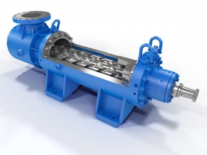 Cutaway illustration of a 2 screw type pump, rendered by Trinity Animation.