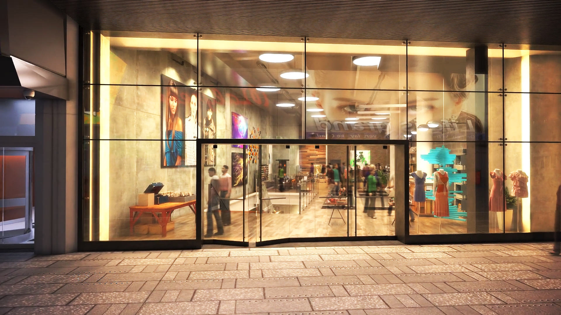 Entrance to the retail store featuring glass windows allowing the viewers to see the interior