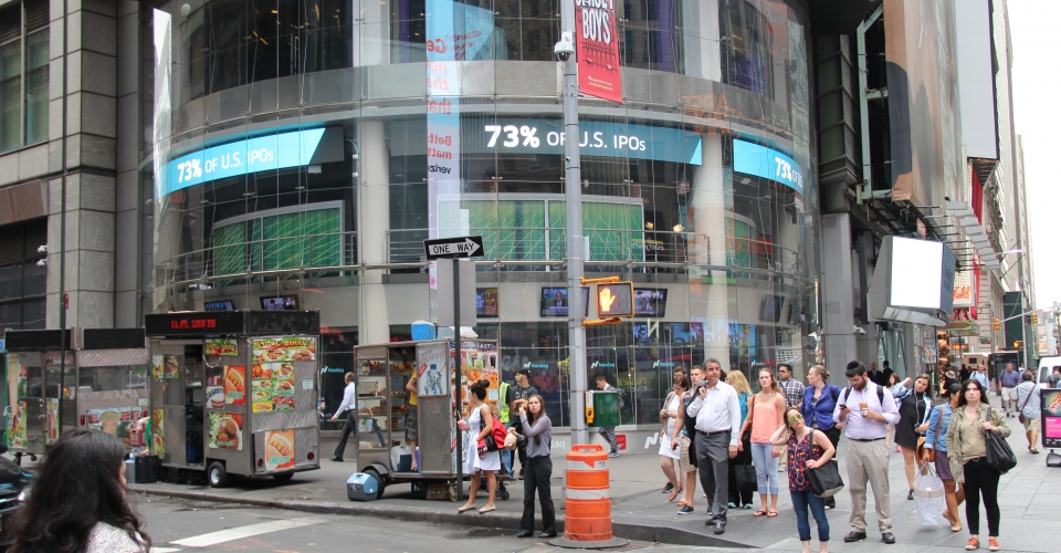 Photograph of Time Square Building used as reference for 3D models on Trinity's city animation.