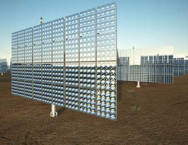 A rendering of the full solar array installed on the desert floor.