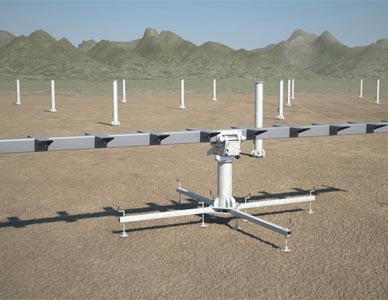 A frame from the assembly animation showing the solar array support beam fully installed.